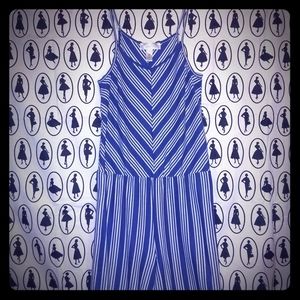 Navy/White Striped Romper